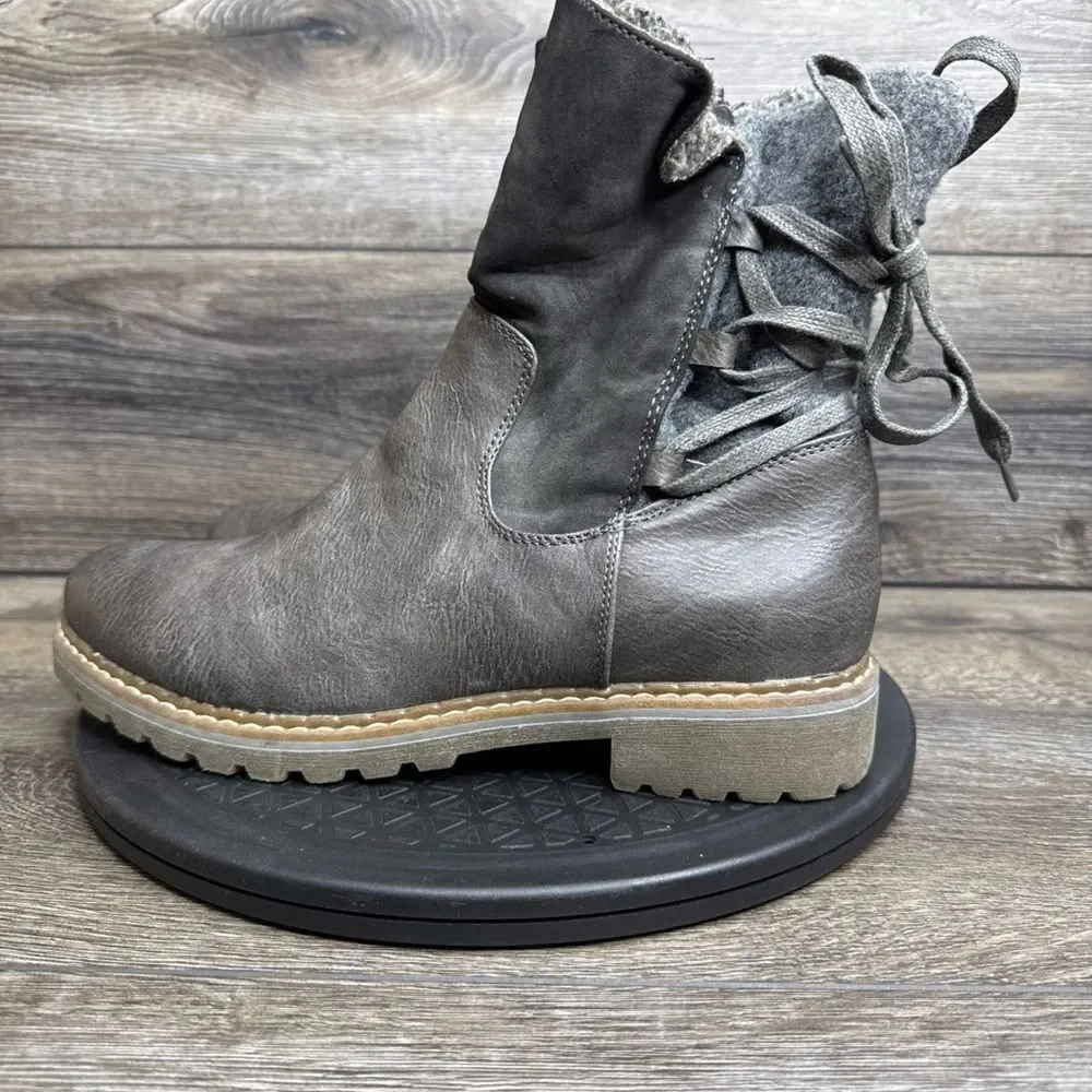 Patrizia By Spring Step Boots Womens Sz 10.5 Nainsi Zip Buckle Biker Boot Brown